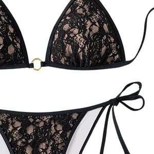 NWT $225 BLACK LACE SWIM BIKINI by BOTTOMS UP BIKINIS XL